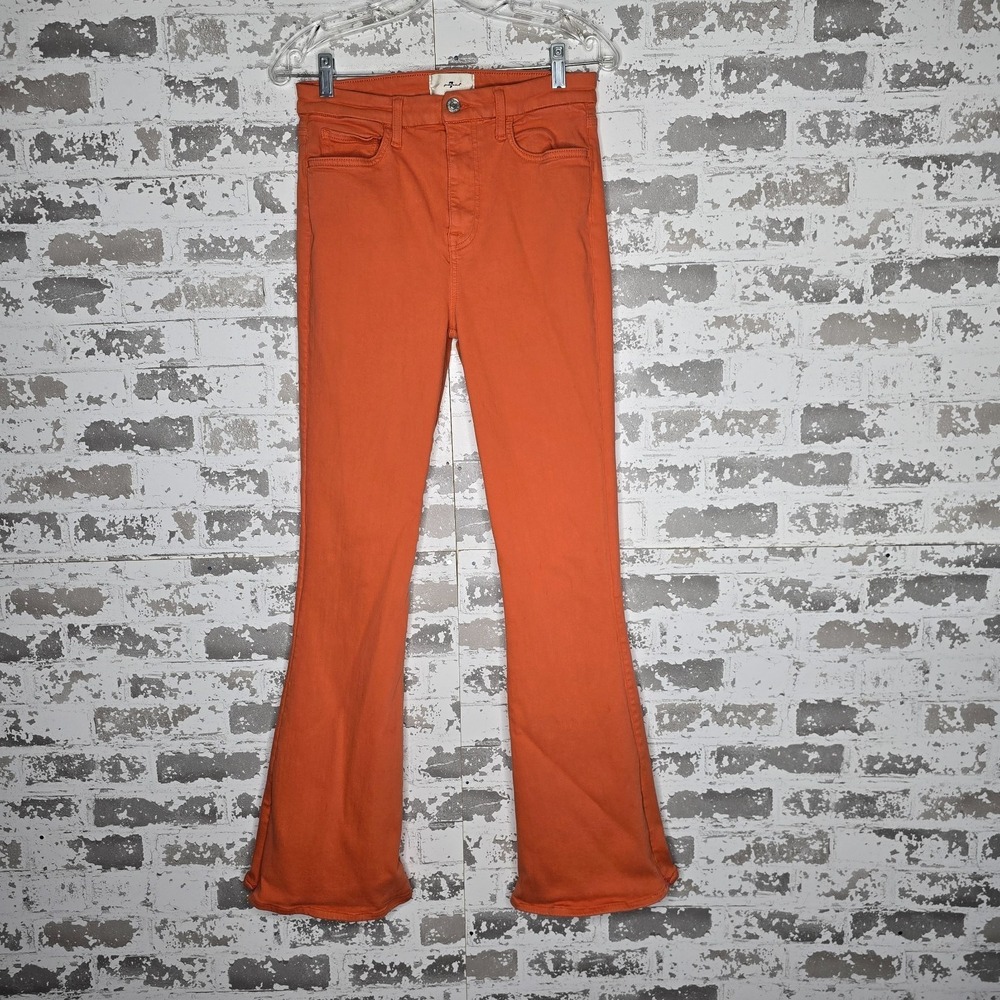 7‎ For All Mankind Jeans Womens 29 Orange Ultra High Rise Skinny Boot Zip Ankle